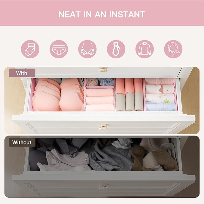 Criusia Drawer Organizer Clothes, 21 Pack Dresser Organizer for Baby Clothes, Underwear, Sock - Foldable Closet Organization and Storage Dividers Bins for Nursery, Bedroom (Pink) - Image 3