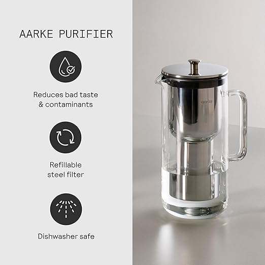 Aarke Purifier Regular Glass Pitcher Bundle w/Steel Filter, BPA-Free, 4 Pure Refill Granules - Filters Heavy Metals, 2.4L Pitcher with 1.18L Filtration Capacity - Image 5