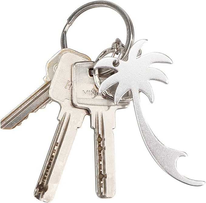 Swatom Palm Tree Bottle Opener with Keychain Key Tag Chain Ring Accessories (6, Random Color)
