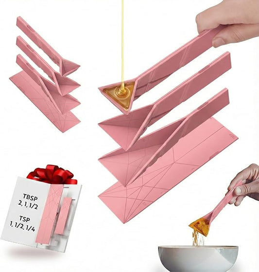 POLYGONS - Original Flat 3-in-1 Folding Measuring Spoons | 2 Spoons fold into 6 Sizes | Magnetic | DuraBend Tech lasts 100k+ folds | LeakProof for Wet & Dry | Gift Packaging | Baking/Cooking (Pink) by Polygons