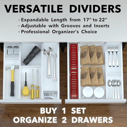 SpaceAid Bamboo Drawer Dividers with Inserts and Labels, Kitchen Adjustable Drawer Organizers, Expandable Organization for Home, Office, Dressers, 4 Dividers with 9 Inserts (17"-22" White) - Image 5