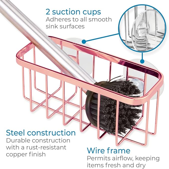 iDesign Stainless Steel Suction Sponge Holder - Kitchen Sink Sponge Caddy Organizer - Copper - Image 4