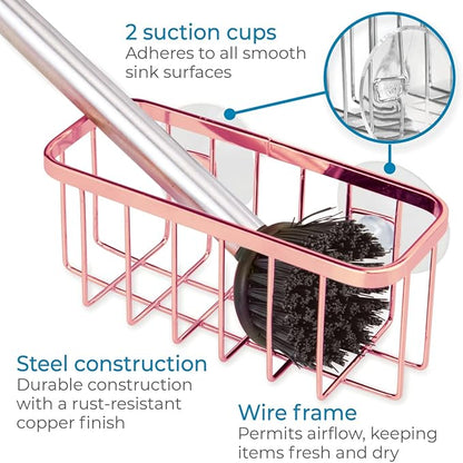 iDesign Stainless Steel Suction Sponge Holder - Kitchen Sink Sponge Caddy Organizer - Copper - Image 4