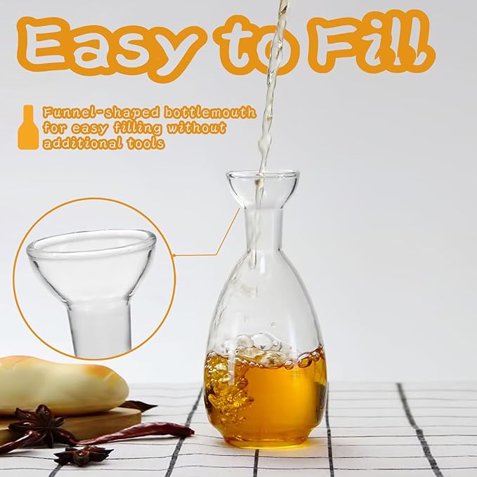 Affogato Glass Oil Bottle with Spout, Olive Oil Dispenser Vinegar Drizzler Pourer Stopper Pot, Soy Sauce Vinegar Cruet Non Drip Heat-Resistant for Cooking Kitchen Restaurant BBQ (20 oz)