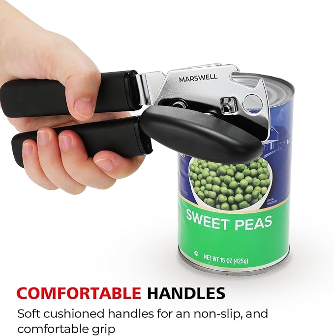MARSWELL Manual Can Opener with Comfy Grip, Easy Turn Knob & Magnetic Lid Lifter, Smooth Cutting Hand Held Can Opener for Seniors, Arthritis & Weak Hands, Heavy Duty Kitchen Tool, Black - Image 3