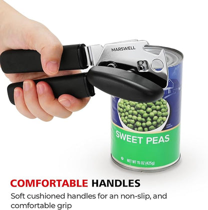 MARSWELL Manual Can Opener with Comfy Grip, Easy Turn Knob & Magnetic Lid Lifter, Smooth Cutting Hand Held Can Opener for Seniors, Arthritis & Weak Hands, Heavy Duty Kitchen Tool, Black - Image 3