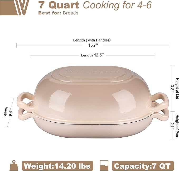 VORRINGARD Enameled Cast Iron Sourdough Bread Oven, Dutch Oven, Loaf Cast Iron Bread Pan for Homemade Bread Baking, Meatloaf Pan with Lid, 7QT, Latte - Image 2