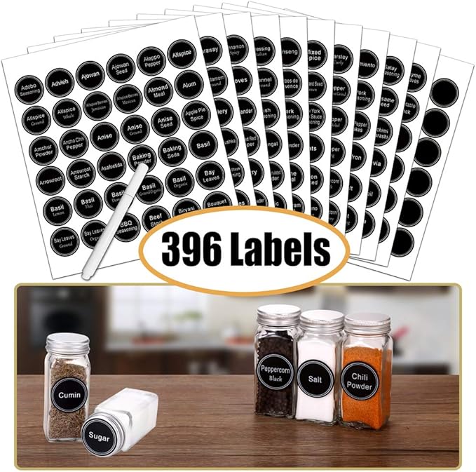 SWOMMOLY Spice Rack Organizer with 36 Empty Square Spice Jars, 396 Spice Labels with Chalk Marker and Funnel Complete Set, for Countertop, Cabinet or Wall Mount, Black - Image 3