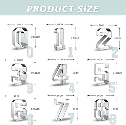 Number Cookie Cutters Set 3 Inch, 9 Pcs Stainless Steel Numbers Cutter Set Fondant Biscuit Fruit Dough Mold for Fruit Vegetable Sandwich Birthday Christmas and Holiday Party (Angular Number）