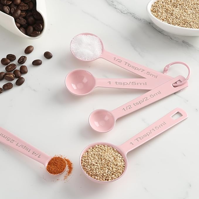 Stainless Steel Measuring Spoons Set of 5, Metal Measuring Cups and Spoons Set for Liquid/Food/Kitchen/Baking (Pink) - Image 6