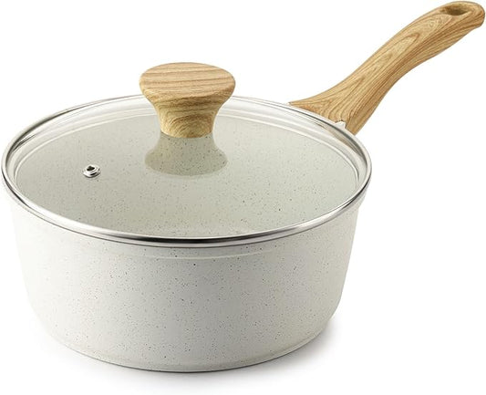SENSARTE White Ceramic Nonstick Saucepan with Lid 2.0 Quarts, Small Cooking Pot with Stay Cool Handle, Induction Compatible Saucepot, White Granite Coating, Free of Intentionally Added PTFE/PFOA/PFAS by SENSARTE