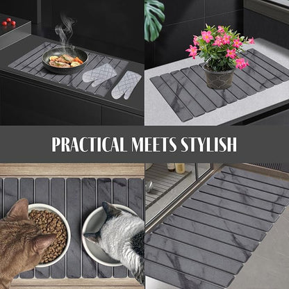 2 PCS Extra Large Stone Dish Drying Mat for Kitchen Counter, 28"×16" Marble Dish Drying Mat with 8"x 4" Coasters, Non - Slip Collapsible Absorbent Stone Dish Drying Mat for Multi - Purpose - Image 7