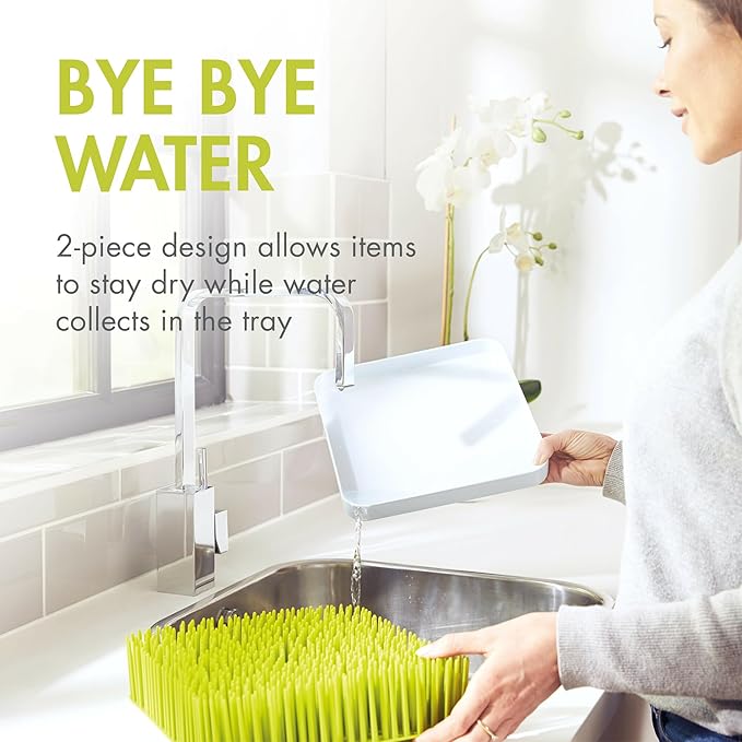 Boon Lawn Countertop Baby Bottle Drying Rack with Antimicrobial Tray - Spring Green - Bottle Rack and Organizer - Baby Feeding Essentials - 13.5 x 11 x 2.5 - 1 Count - Image 5