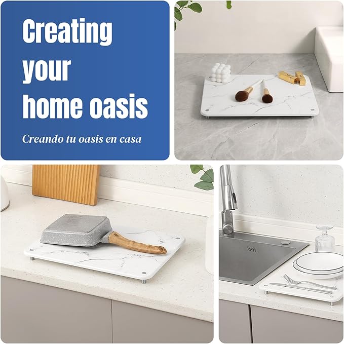 Stone Drying Mat for Kitchen Counter with Non-Slip Stainless Steel Feet, Quick Drying Diatomaceous Dish Racks for Dishes, Bottles and more, 15.7"(L)×11.8"(W), Pearl Marble - Image 3