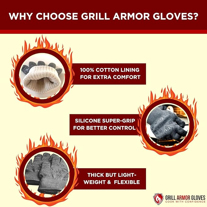 Grill Armor Oven Gloves with Fingers – 932°F Heat, Fire & Cut Resistant Mitts for BBQ, Grill, Cooking, Grilling, Baking, Smoker & Fire Pit - Image 8