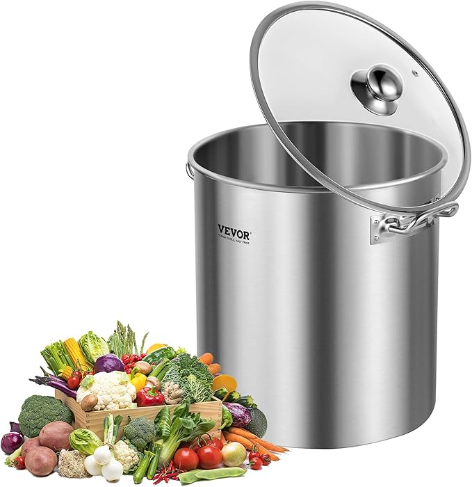 VEVOR Stainless Steel Stockpot, 24 Quart Cooking Pots, Cookware Sauce Pot with Lid, and Handle, Heavy Duty Commercial Grade Stock Pot, Sanding Treatment, for Steaming Boiling or Frying Silver by VEVOR