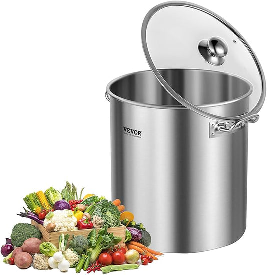 VEVOR Stainless Steel Stockpot, 24 Quart Cooking Pots, Cookware Sauce Pot with Lid, and Handle, Heavy Duty Commercial Grade Stock Pot, Sanding Treatment, for Steaming Boiling or Frying Silver by VEVOR