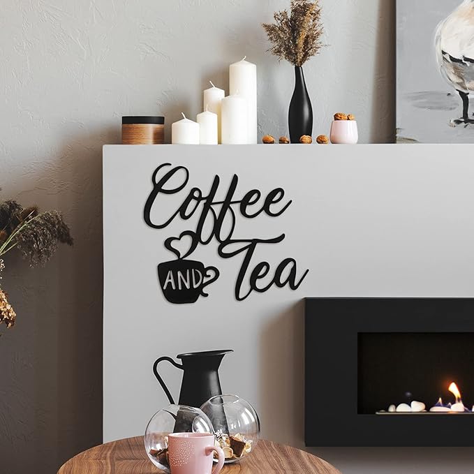 Ferraycle Coffee Bar Decor, 12 x 10.2 Inch Sign for Wall Metal Rustic Hanging Wall Art Vintage Black Cup Letter Sign for Cafe Home Office Kitchen(Coffee and Tea) - Image 5