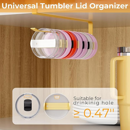 2 PCS Tumbler Lid Organizers, Ample Lid Capacity Up to 30 Lids, No Adhesive No Drill Yeti Lid Organizer Holder Inside Cabinet, Space-Saving Stanley Tumbler Cup Lid Holder Organizer for Kitchen (Gold) - Image 3