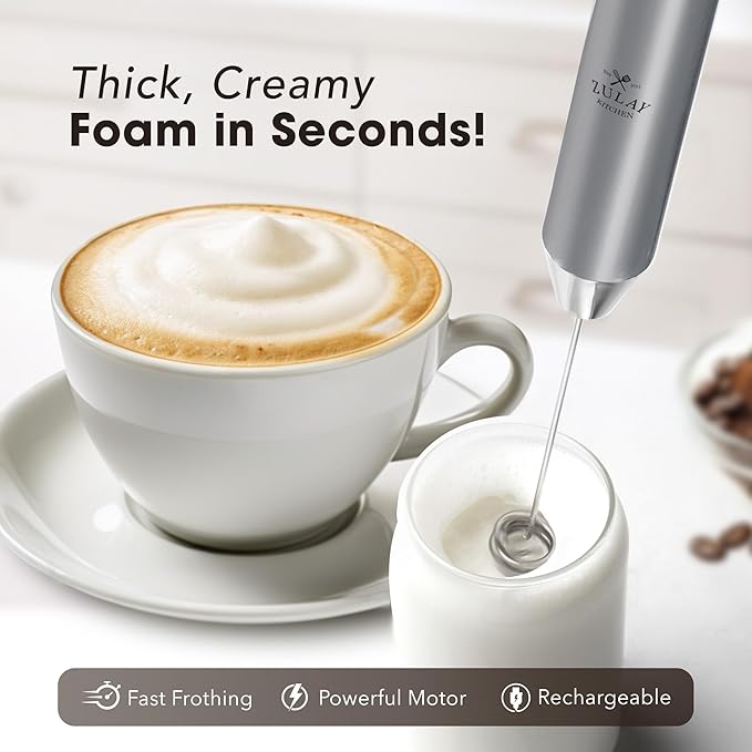Zulay Kitchen Rechargeable Milk Frother Handheld - Lux 4 Whisks, Powerful 2-Speed Motor, Waterproof, 2000mAh Battery - Drink Mixer for Latte, Cappuccino, Matcha & Protein Powder - Silver - Image 2