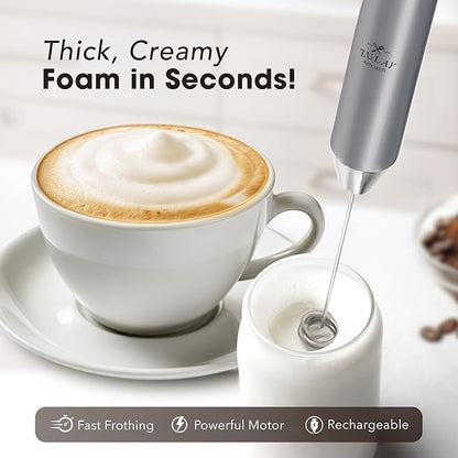 Zulay Kitchen Rechargeable Milk Frother Handheld - Lux 4 Whisks, Powerful 2-Speed Motor, Waterproof, 2000mAh Battery - Drink Mixer for Latte, Cappuccino, Matcha & Protein Powder - Silver - Image 2