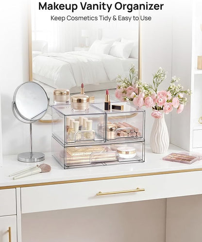 Vtopmart Stackable Storage Drawers Set of 3,Clear Plastic Organizer Bins for Makeup, Cosmetics, Beauty Supplies,Ideal for Vanity, Bathroom,Cabinet,Pantry Organization - Image 7