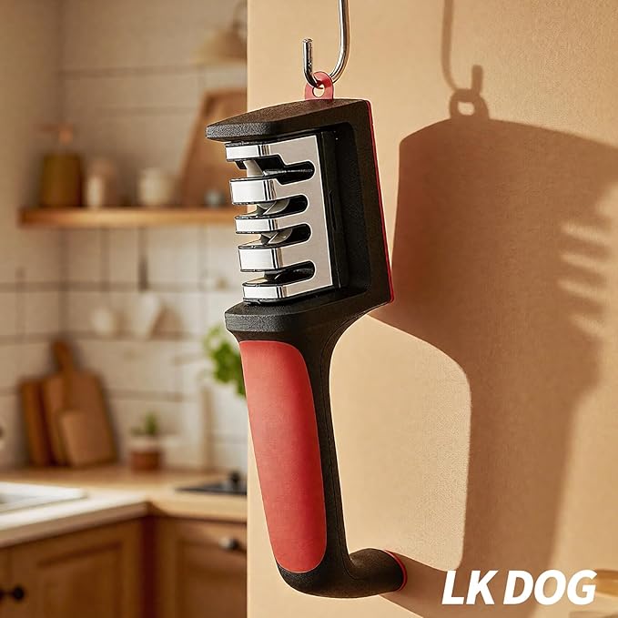 4-in-1 Kitchen Knife Sharpener, Professional Grade with Tungsten Steel and Ceramic Slots, Scissor Sharpening, Black/Red - Image 3