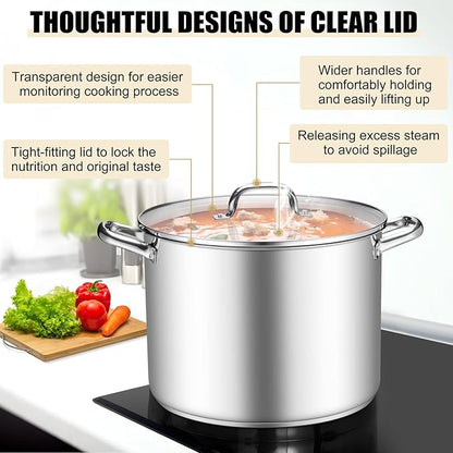 TeamFar 16QT Stock Pot, Stainless Steel Stockpot Large Induction Cooking Pot with Lid & Tri-ply Bottom, for Soup Seafood Cooking, Sauce Canning, Non Toxic & Heavy Duty, Various Stovetops Suitable - Image 4
