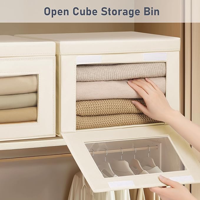 DIMJ Storage Bins with Lids - 5 Pack Large Fabric Closet Organizer with Window & Handles, Collapsible Decorative Storage Boxes for Shelves Under Bed, Books Clothes Blankets Sweaters Organization - Image 2
