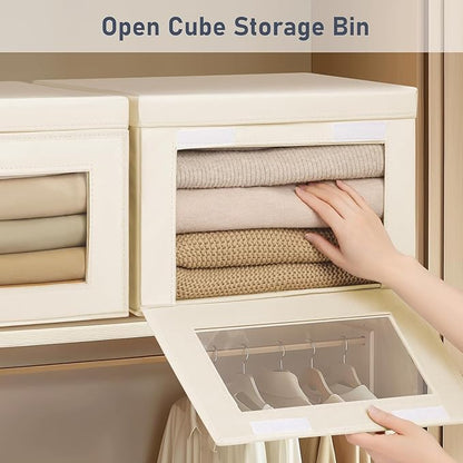 DIMJ Storage Bins with Lids - 4 Pack Large Fabric Closet Organizer with Window & Handles, Collapsible Decorative Storage Boxes for Shelves Under Bed, Books Clothes Blankets Sweaters Organization - Image 2