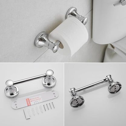 RUMOSE Toilet Paper Holder and Hand Towel Ring Polished Chrome Wall Mount Bathroom Hardware Accessories 2 PCS Set Flexible Pivoting Toilet Tissue Roll Holder and Towel Hanger, Stainless Steel