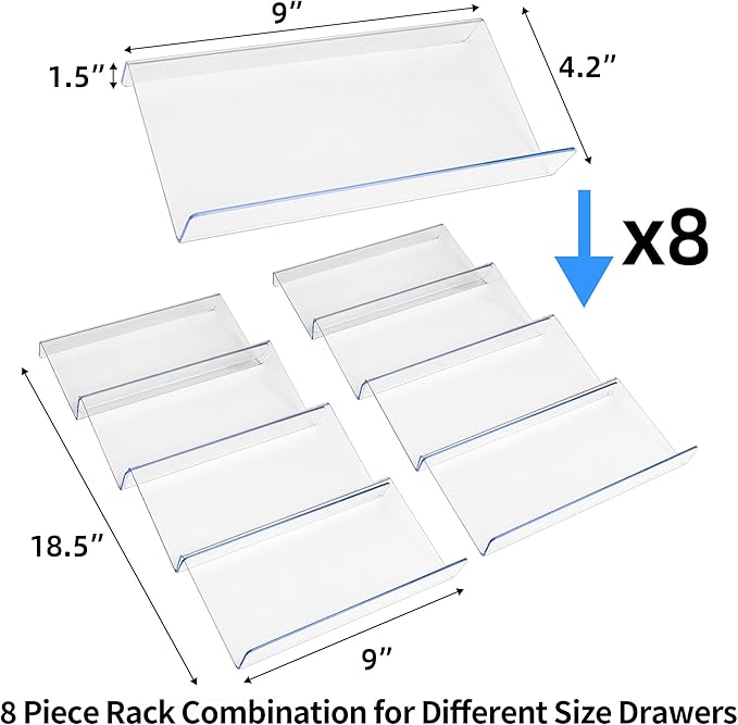 MIUKAA Clear Acrylic Spice Drawer Organizer, 4 Tier- 2 Set Expandable From 9" to 18" Seasoning Jars Drawers Insert, Kitchen Spice Rack Tray for Drawer/Countertop (Jars not included) - Image 6