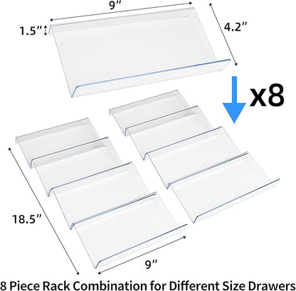 MIUKAA Clear Acrylic Spice Drawer Organizer, 4 Tier- 2 Set Expandable From 9" to 18" Seasoning Jars Drawers Insert, Kitchen Spice Rack Tray for Drawer/Countertop (Jars not included) - Image 6