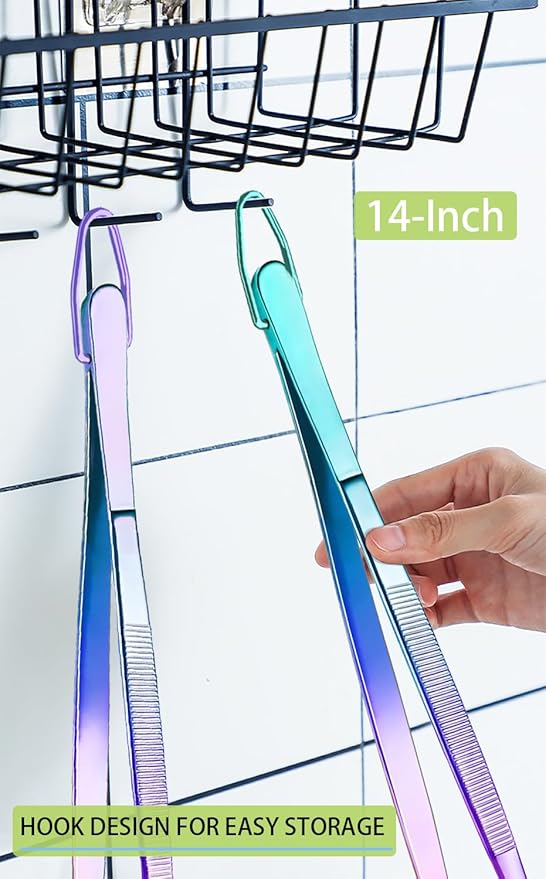 JETKONG 2 Pcs 14-Inch Culinary Tweezers Extra Long Food Tweezers Kitchen Tweezer Tongs for Cooking Grilling and BBQ (Rainbow) - Image 6