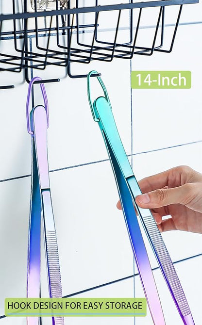 JETKONG 2 Pcs 14-Inch Culinary Tweezers Extra Long Food Tweezers Kitchen Tweezer Tongs for Cooking Grilling and BBQ (Rainbow) - Image 6