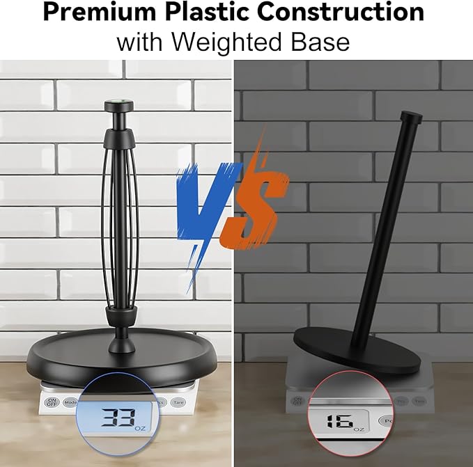 Countertop Paper Towel Holder - One-Handed Tear with Ratchet Mechanism, Weighted Base Degradable Plastic Paper Towel Stand, Black Farmhouse Kitchen Bathroom Decor Accessories - Image 5