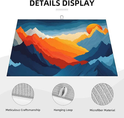 Colorful Mountains Sunset Dish Drying Mat for Kitchen Counter, 18"x24" Microfiber Absorbent Fast Dry Mat, 2Pcs Dish Mat Faucet Mats Sets, Large Drying Kitchen Mat Kitchen Drying Pad Coffee Bar Decor