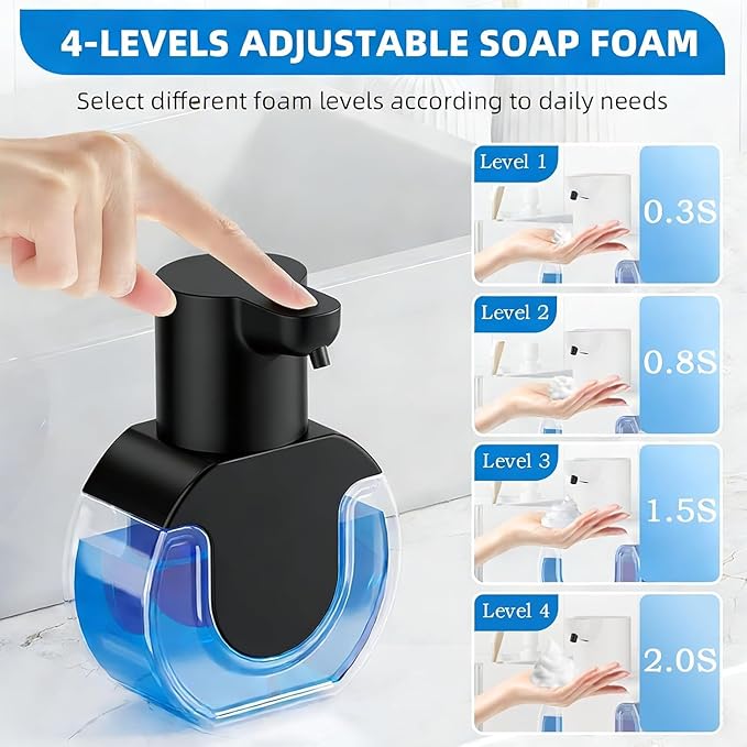 2Pack Automatic Soap Dispenser Touchless, Rechargeable Foaming Soap Dispenser,15oz/420ml Smart Hand Soap Dispensers,4-Level Adjustable,Wall Mount for Bathroom Kitchen Dish Soap,Hands-Free,Black - Image 4