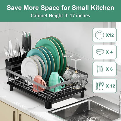 MOUKABAL Dish Drying Rack, Dish Rack, Stainless Steel Dish Racks for Kitchen Counter, Dish Drainer with Removable Utensil Holder, Drainboard (Grey,13''W x 17''L) - Image 4