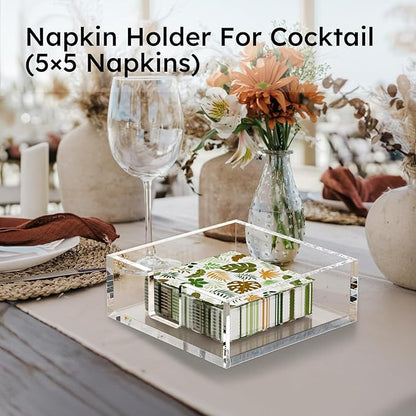 HIIMIEI Acrylic Napkin Holder for Table: Square Luncheon Napkin Tray, Flat Decorative Guest Towel Holder for Bathroom, Kitchen, Bar, Dinner, Party, 7.6 x 7.6 inches（Clear) - Image 4