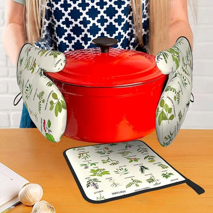 Cute Herbs Botanic Garden Plants Oven Mitts and Pot Holders Sets Heat Resistant for Kitchen BBQ Microwave Baking Grilling Cooks Set of 3 Kitchen Oven Glove - Image 7