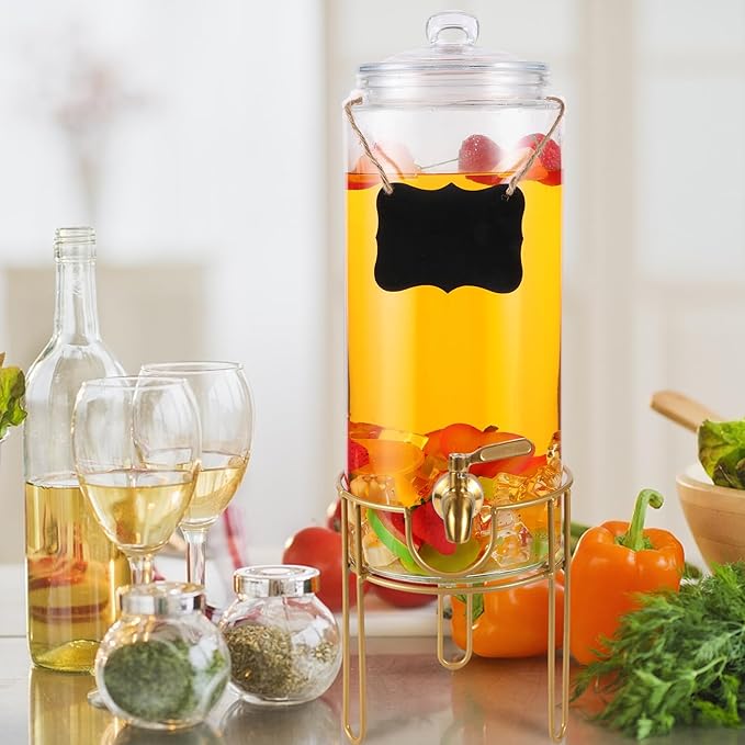 1.5 Gallon Drink dispenser, Glass Beverage Dispenser With Stand, Drink Dispensers for Parties With Stainless Steel Spigot + Marker & Chalkboard 100% Leakproof. Perfect For Parties And Daily Use - Image 6