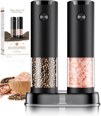 Electric Salt and Pepper Grinder Set Automatic Battery Pepper Mill Shakers Adjustable Coarseness Upgraded Larger Capacity with Led Home and Kitchen Appliances Birthday Gifts for Women Mom by ioion
