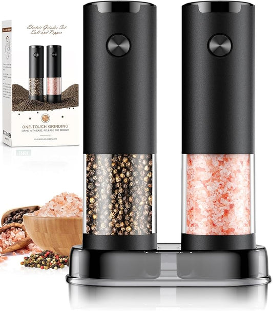 Electric Salt and Pepper Grinder Set Automatic Battery Pepper Mill Shakers Adjustable Coarseness Upgraded Larger Capacity with Led Home and Kitchen Appliances Birthday Gifts for Women Mom by ioion