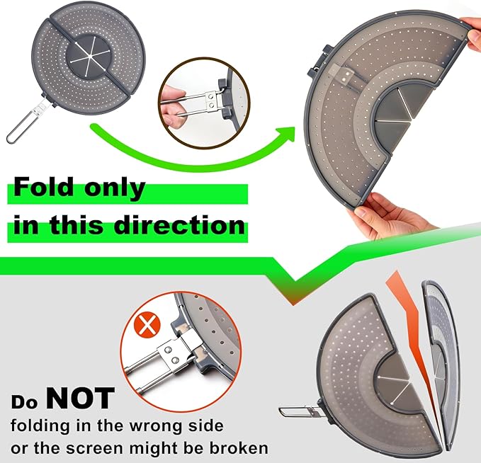 Foldable Splatter Screen with Handle For 10,11,12 and 13 Inch Frying Pan - Dual Folding Oil Guard,BPA-Free Silicone,Heat-Resistant Grip,Space Saving Fry Pan Cover for Mess-Free Cooking,Dishwasher Safe - Image 3