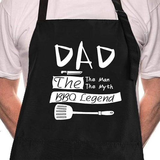 Rosoz Funny Black Chef Aprons for Men, Dad BBQ Legend, Adjustable Kitchen Cooking Aprons with Pocket Waterproof Oil Proof Father’s Day/Birthday