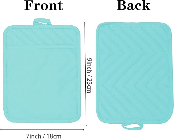 Oven Pot Holder with Pocket Cotton Heat Resistant Coaster Potholder Kitchen Hot Pad Oven Mitts for Cooking Square 7"x9"Set of 5 (Aqua) - Image 2