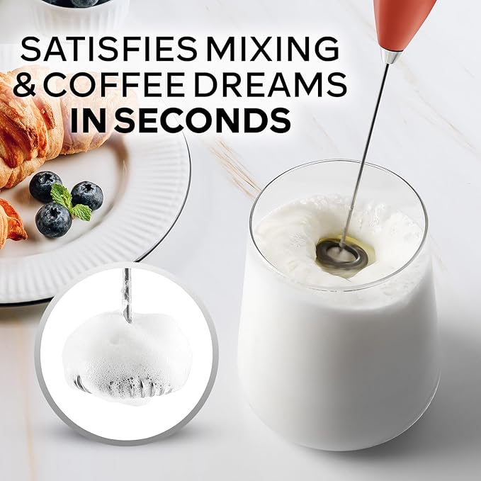 Zulay Kitchen Powerful Milk Frother Wand With 4 AA Duracell Batteries - Ultra Fast Handheld Drink Mixer - Electric Whisk Foam Maker for Coffee, Lattes, Cappuccino, Matcha & Creamer - Black and Red - Image 2