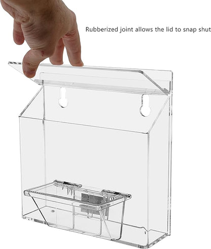 Marketing Holders Outdoor Brochure Holder Holds 7.5" x 5.5" Advertising Postcards and 3.5" x 2" Business Cards Clear Acrylic Wall Mount Box with Lid Includes Take One Sticker and Adhesive Strips