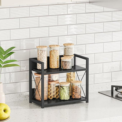Giikin Kitchen Counter Shelf, 2 Tier Kitchen Spice Rack Organizer for Countertop, Wood Coffee Bar Organizer for Home (Black, S) - Image 4